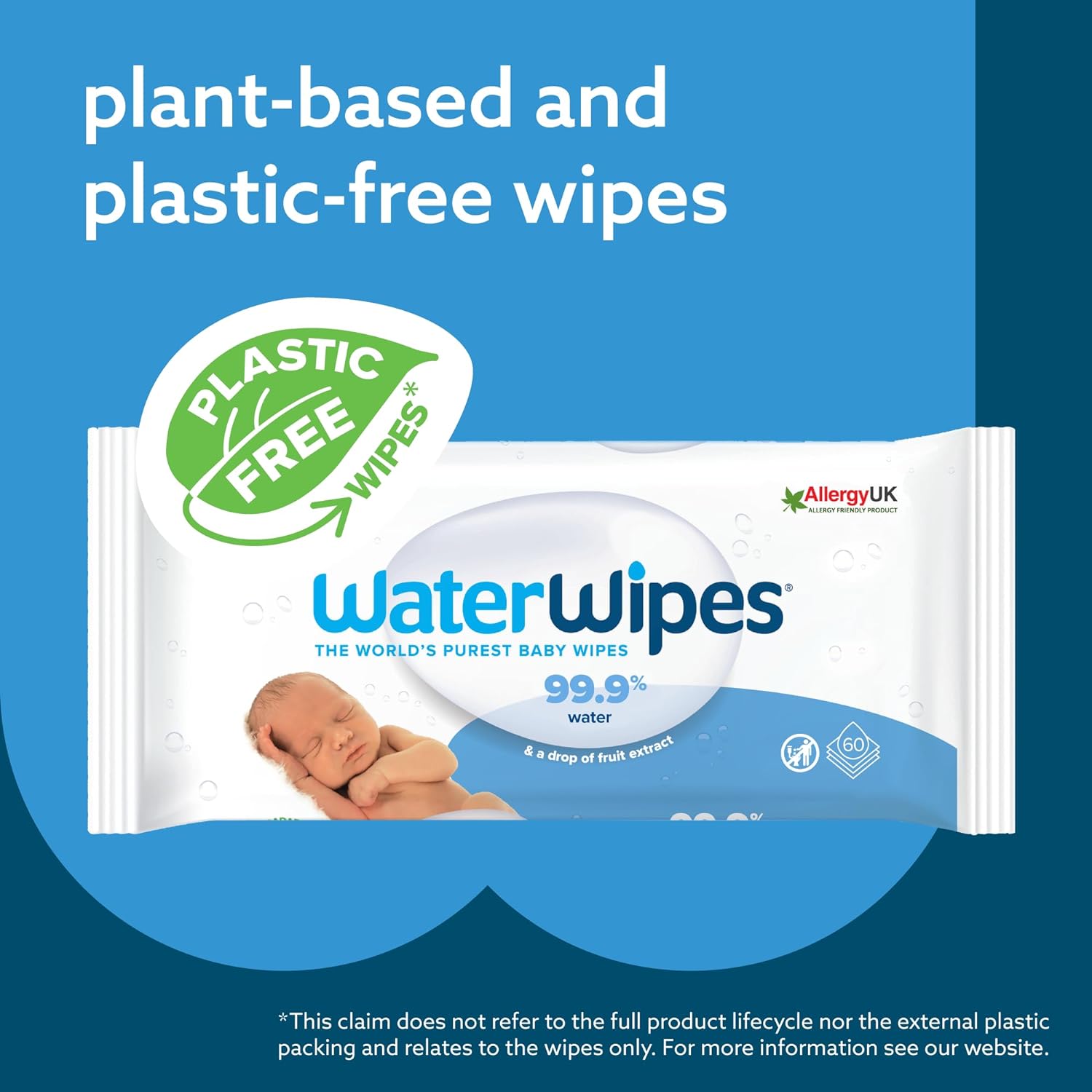 WaterWipes Plastic-Free Original Baby Wipes, 99.9% Water Based Wipes, Unscented & Hypoallergenic for Sensitive Skin, 60 Count (Pack of 12), Packaging May Vary - Image 5