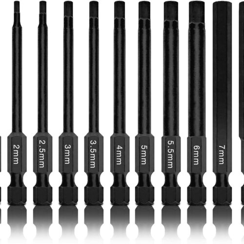 NEIKO 01148A Hex Allen Power Bit Set, 11-Piece Metric Sizes 1.5mm to 8mm | Magnetic Head Bits 3 Quick Release Shanks Premium S2 Steel Compatible with Drills and Impact Drivers