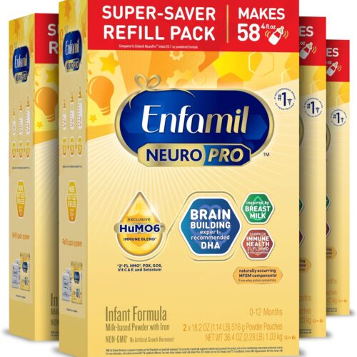 Enfamil NeuroPro Baby Formula, MFGM* 5-Year Benefit, Expert-Recommended Brain-Building Omega-3 DHA, Exclusive Immune Supporting HuMO6 Blend, Infant Formula Powder, Baby Milk, 36.4 Oz (Pack of 4)